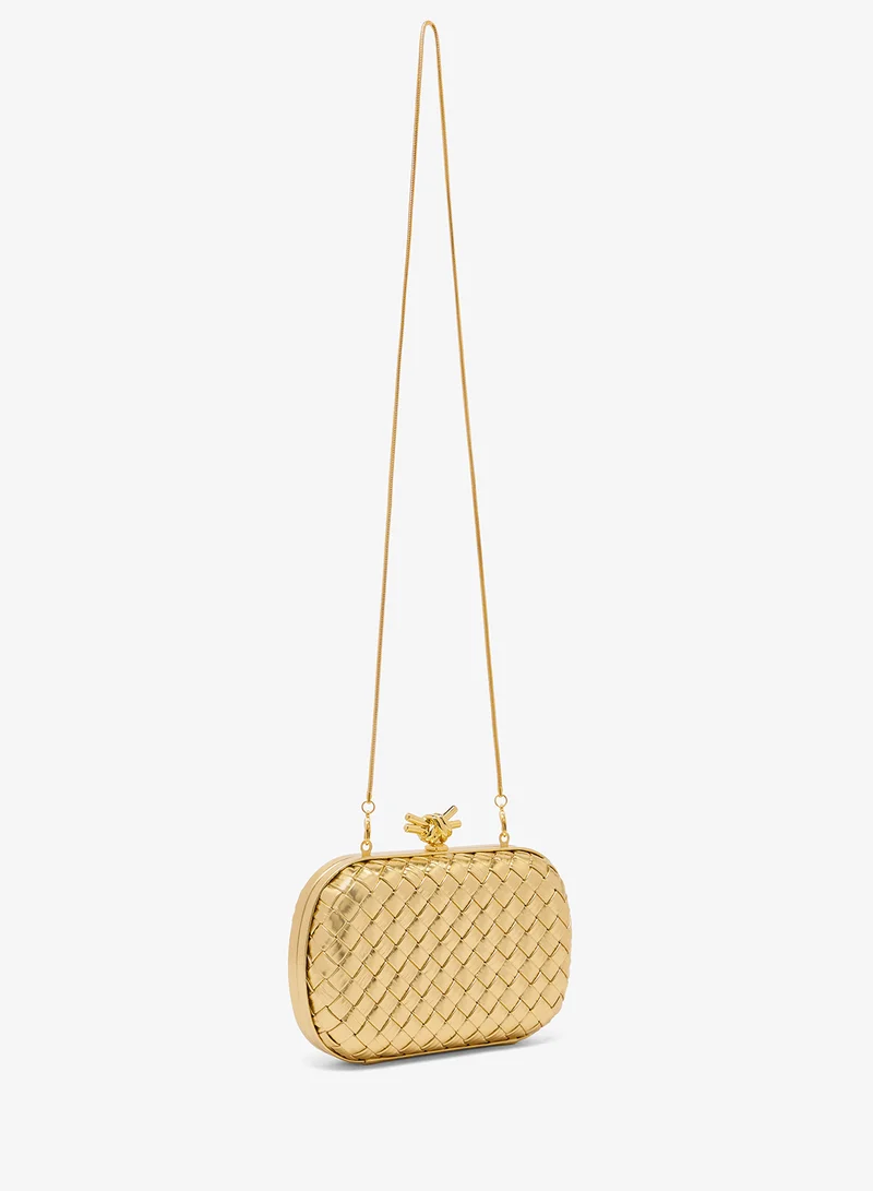 Namshi x Gold Woven Textured Gold Accent Detailed Clutches